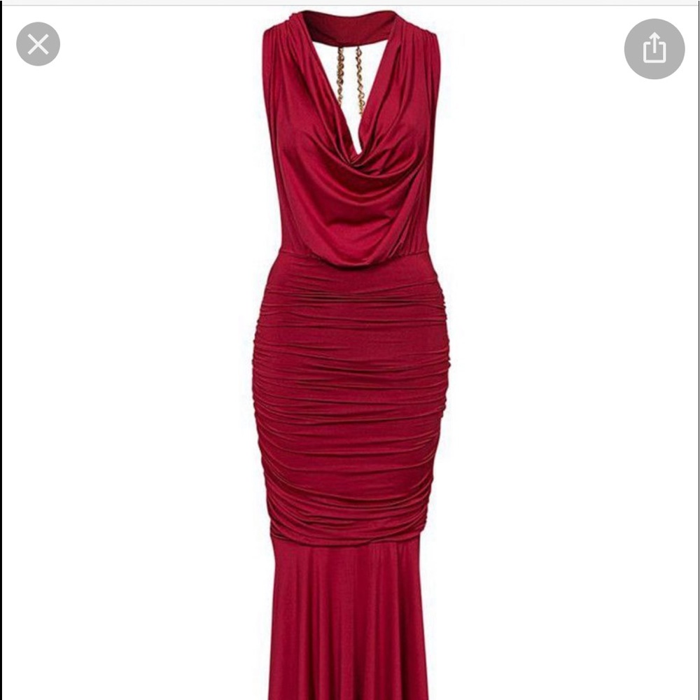 Scarlet draped open back gown - Picture 2 of 8